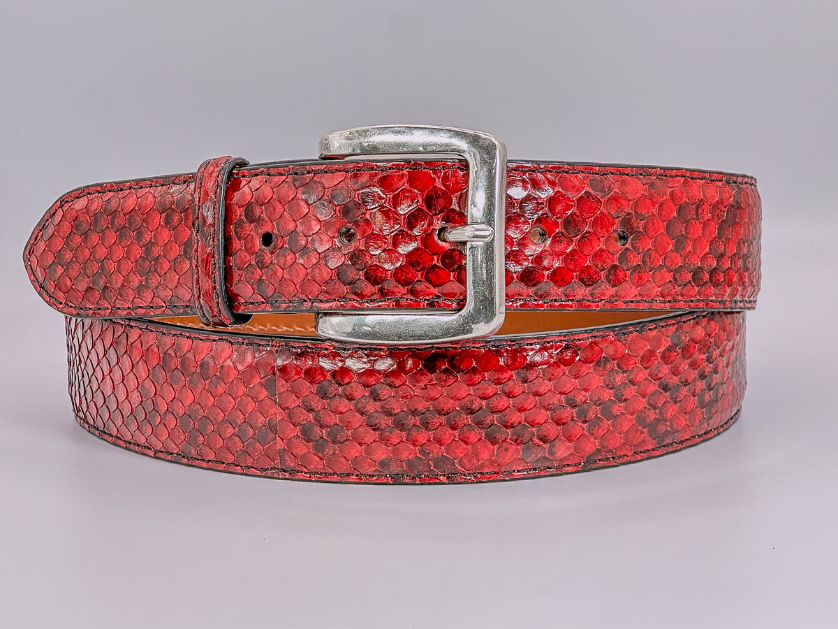 NWOT. Red Genuine Snakeskin Belt - Made in Italy Red Python Snake Embossed Vegan Leather Belt Removable  main image 2